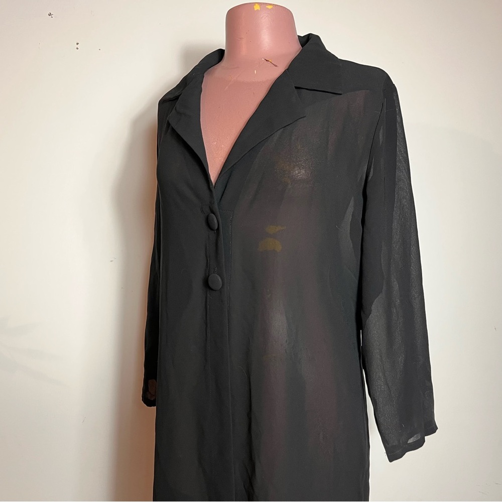 Vintage 90s Long Black Sheer Duster Blouse